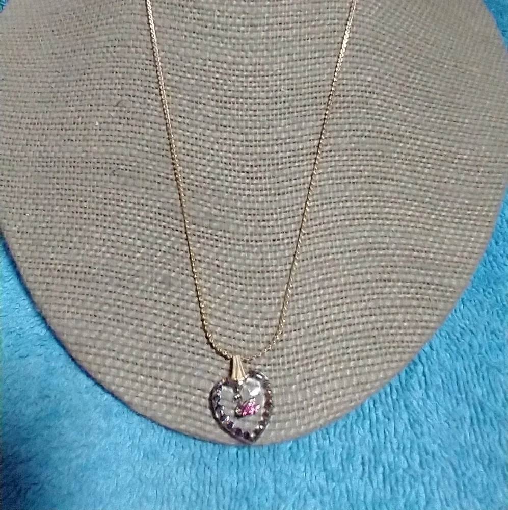Multicolor Colorful Swan Heart Necklace Goldtone Vintage - Picture 4 of 4
